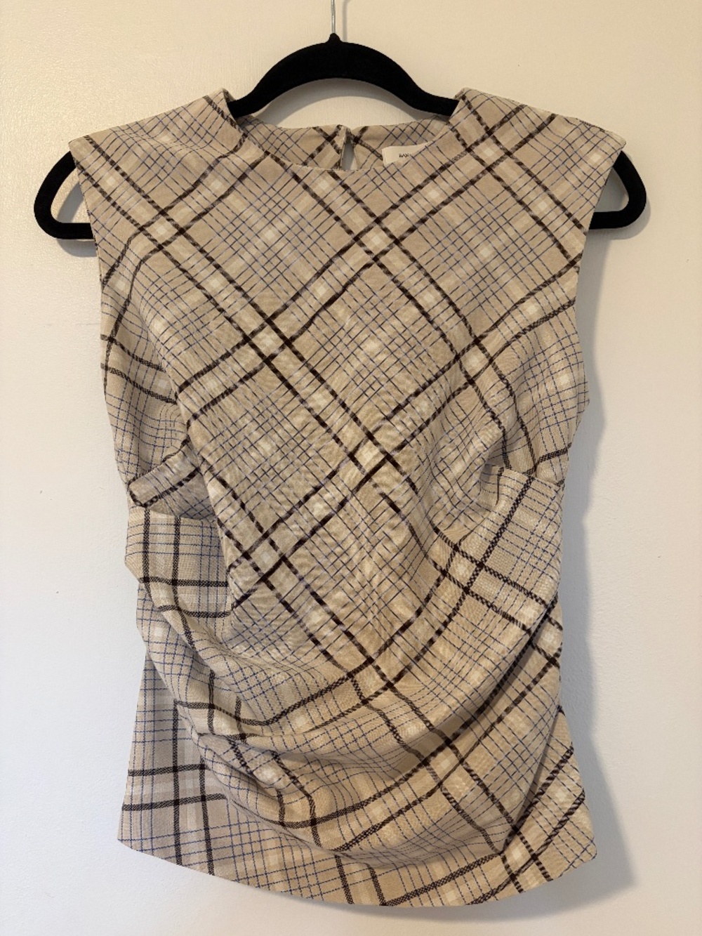 Banana Republic Sleeveless Cream Plaid Blouse Size 2